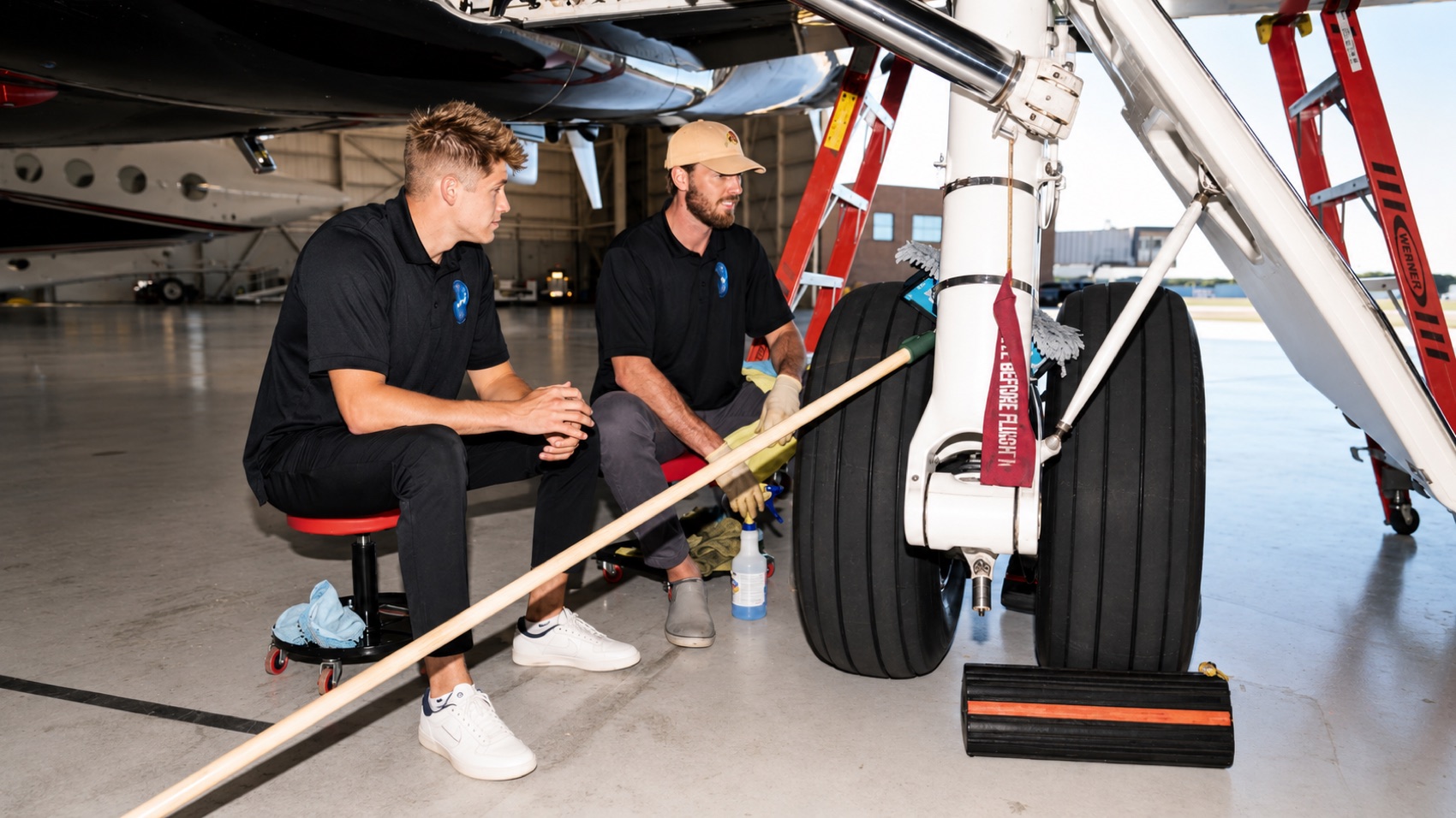 A+J Finish owners Alex Sharpe and Jake McCatty detailing a Gulfstream