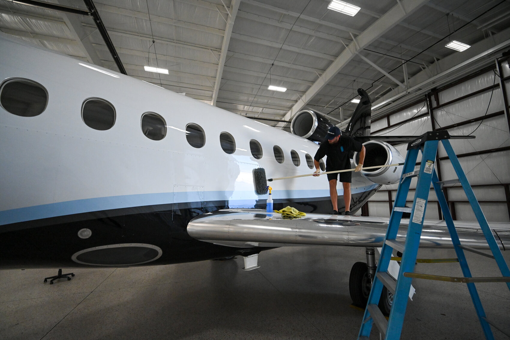 A+J-detailed private jet in the hangar
